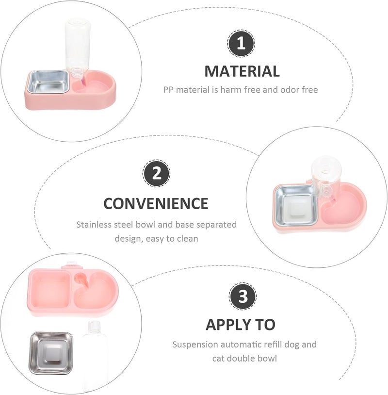 Detachable Hanging Pet Water Dispenser Bowl Set, Automatic Refill Dog and Cat Feeder Bowls, Pink, Suitable for Cage and Indoor Use - Image 3