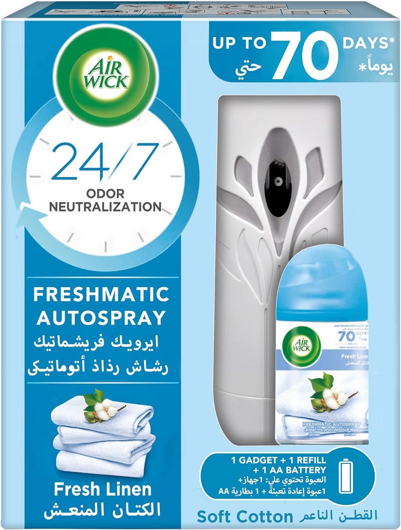 أير ويك مجموعة بخاخ Air Wick Freshener Freshmatic التلقائي، رائحة الكتان النقي المنعشة، 250 مل - Image 1