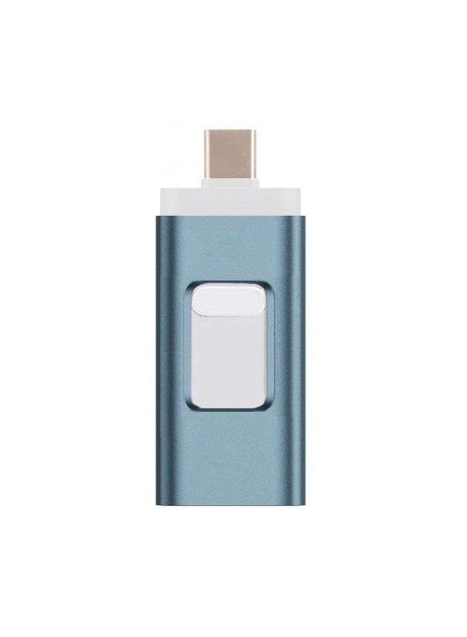Multi-function Four-in-one USB Flash Drive Is Suitable For Apple Type C Android Full Capacity 128g High-speed Mobile Phone USB Flash Drive-Color:Sky Blue (small Window White Liner)-Capacity:64GB - Image 1