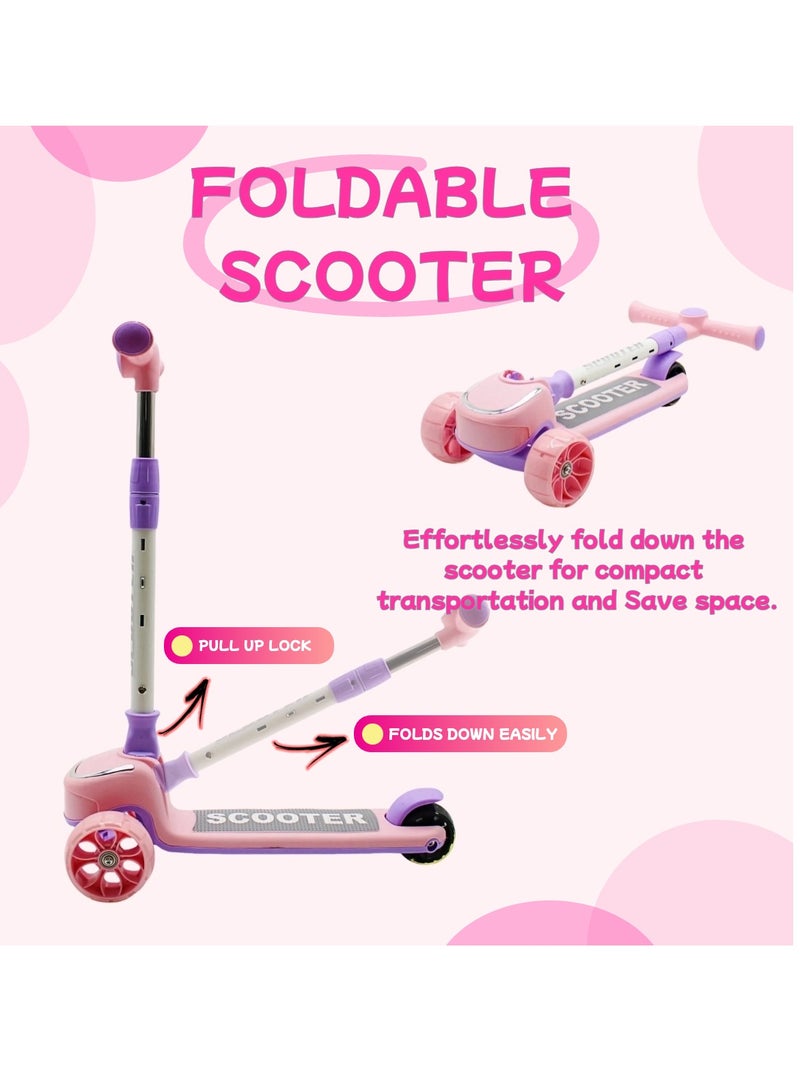 EASY FUTURE Foldable Kids Scooter with Height-Adjustable Handle, LED PU Wheels, Rear Brake & Music – Ideal for 3-8 Years - Image 2