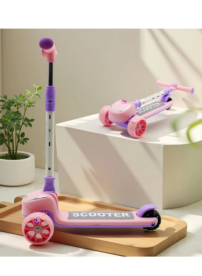 EASY FUTURE Foldable Kids Scooter with Height-Adjustable Handle, LED PU Wheels, Rear Brake & Music – Ideal for 3-8 Years - Image 1