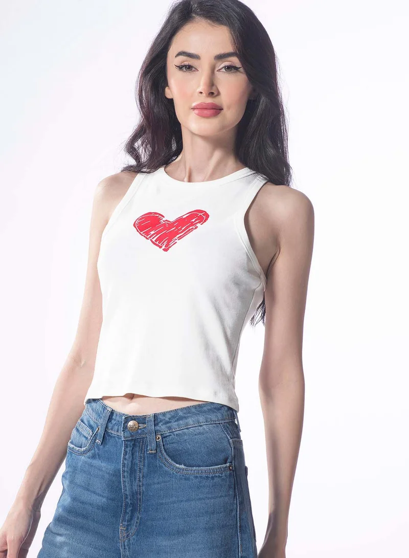 Virgio VIRGIO 100% Cotton Chest Graphic Crop Tank Top