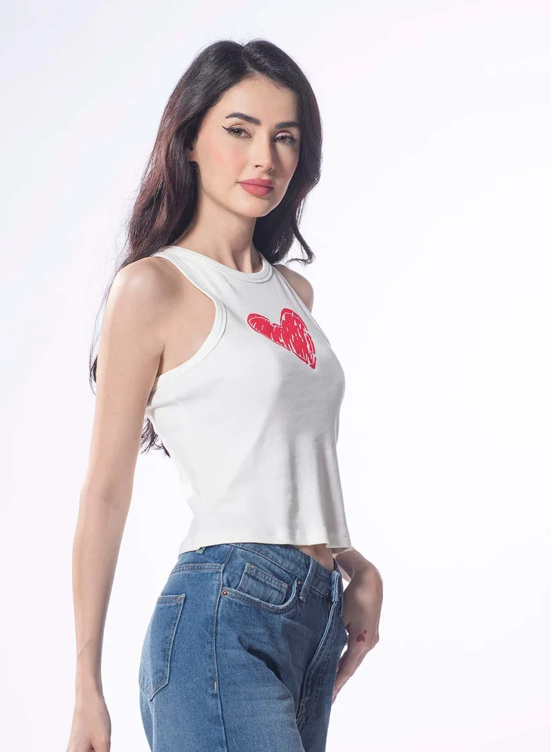 Virgio VIRGIO 100% Cotton Chest Graphic Crop Tank Top