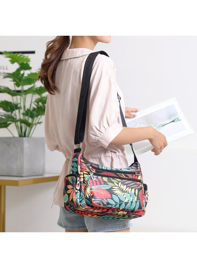 Women's Fabric Bag Casual Shoulder Bag Multi-compartment Florable Cloth Bag Nylon OxFord Cloth Crossbody Bag Middle-aged And Elderly Small Bag-Color:Under The Tree  - Image 3