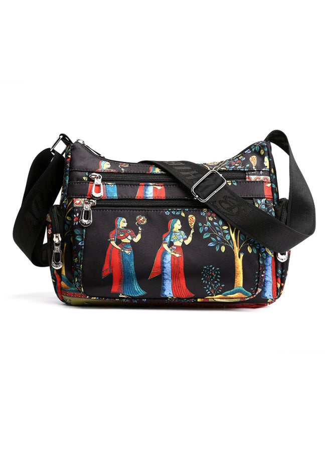 Women's Fabric Bag Casual Shoulder Bag Multi-compartment Florable Cloth Bag Nylon OxFord Cloth Crossbody Bag Middle-aged And Elderly Small Bag-Color:Under The Tree  - Image 1