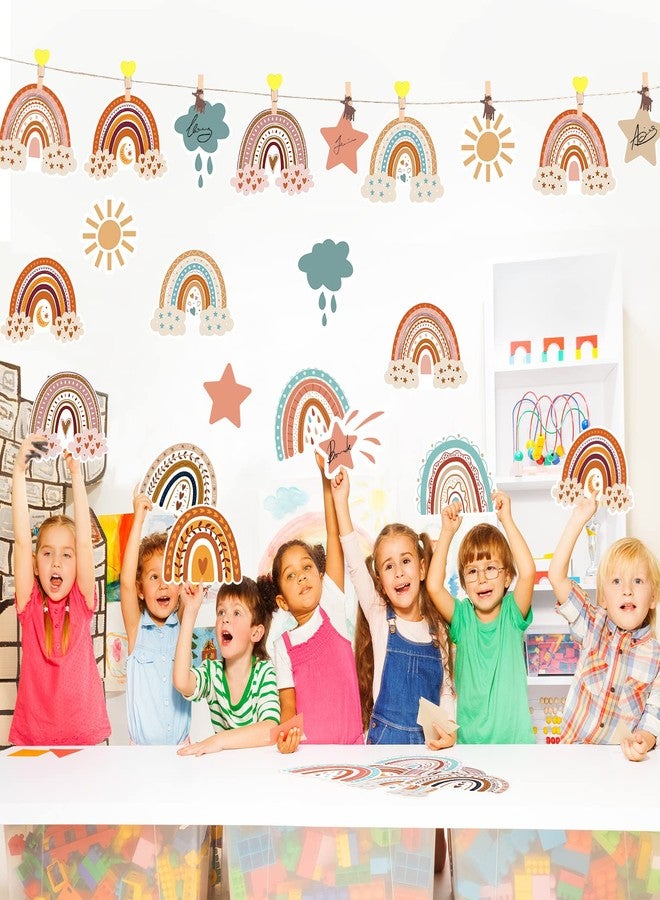 Nezyo 90 Pieces Rainbow Classroom Decor Boho Bulletin Board Decor Bulletin Board Birthday Party Cutouts Rainbow Party Decorations for Crafts Home School Door Home Birthday - Image 4