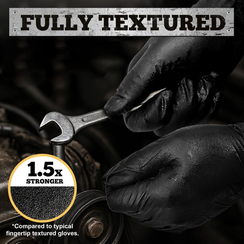 TitanFlex Heavy Duty Black Nitrile Gloves, 6-mil, Fully Textured, Medium 100-ct Box, Mechanic Disposable Gloves, Work Gloves, Latex Free, Powder Free, Rubber Gloves for Food Prep - Image 3