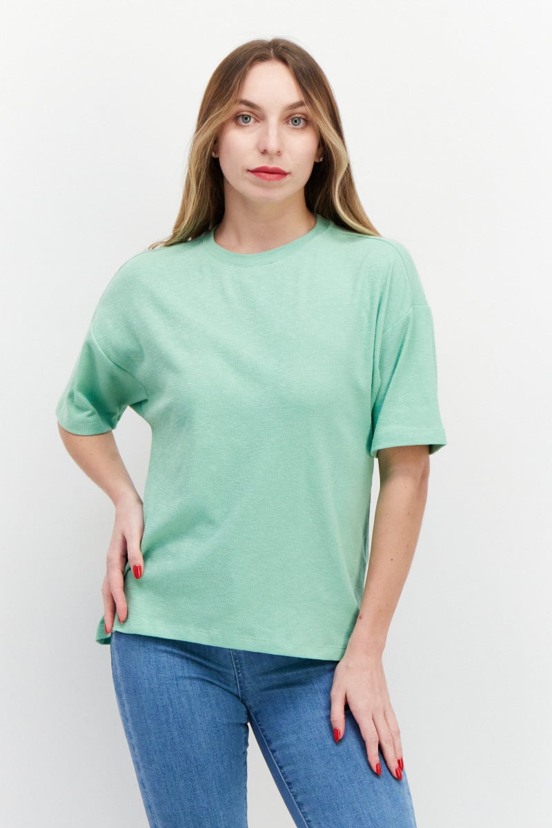 ESPRIT تي شيرت نسائي بأكمام قصيرة وياقة دائرية، أخضر فاتح - Image 1