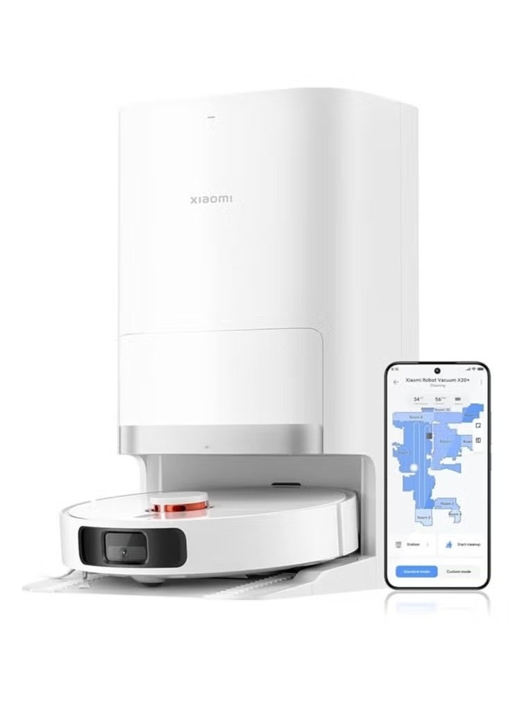 شاومي مكنسة كهربائية روبوتية من شاومي X20+ مع قاعدة ذكية متكاملة بقوة شفط 6000 باسكال، ونظام ملاحة ليزر LDS، وتحكم صوتي، ومكانس كهربائية للتنظيف الجاف والرطب 4 لترات 30 وات C101 أبيض - Image 4