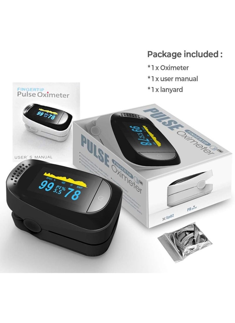 Digital Pulse Oximeter Fingertip, OLED High-Definition Screen, Oxygen Saturation Monitor, Heart Rate and SpO2 Levels Meter with Alarm Function