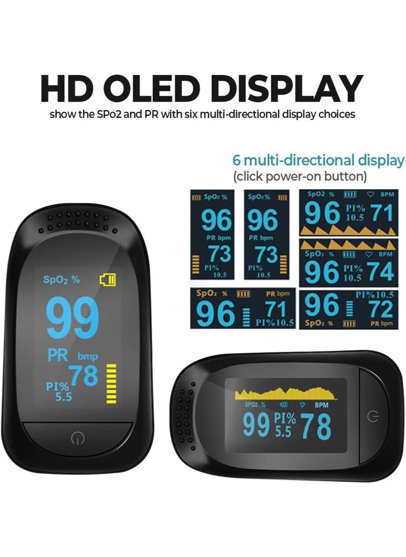 Digital Pulse Oximeter Fingertip, OLED High-Definition Screen, Oxygen Saturation Monitor, Heart Rate and SpO2 Levels Meter with Alarm Function