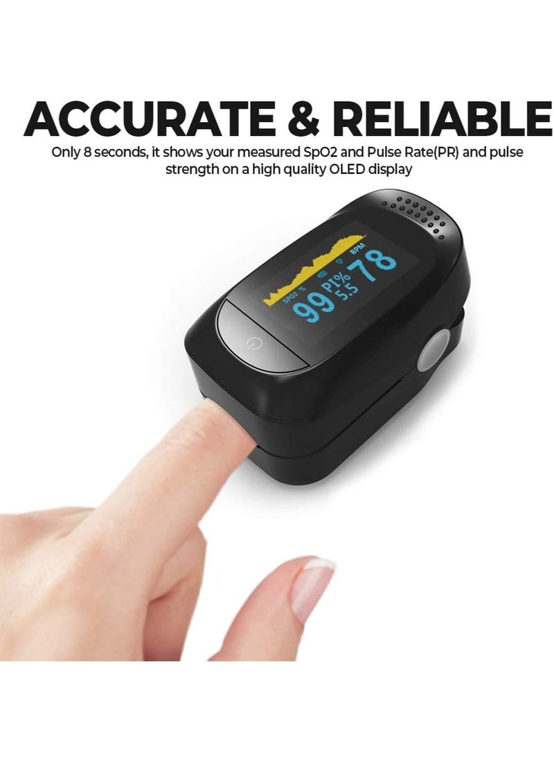 Digital Pulse Oximeter Fingertip, OLED High-Definition Screen, Oxygen Saturation Monitor, Heart Rate and SpO2 Levels Meter with Alarm Function