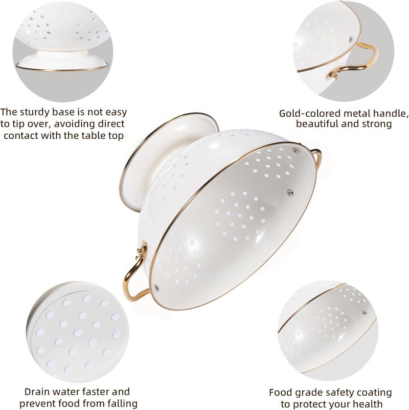 BeFare Metal Colander Set of 3, Strainer Basket with Handles perfect for Spaghetti, Pasta, Berry, Vegetable, Fruit, Solid Base Powder Coated Kitchen Essential Strainer Set, 1 & 3.5 & 5 Qt (Cream) - Image 5