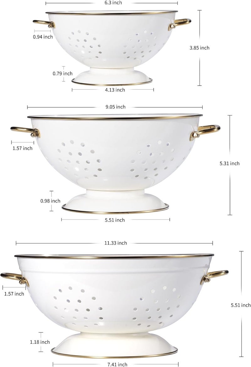 BeFare Metal Colander Set of 3, Strainer Basket with Handles perfect for Spaghetti, Pasta, Berry, Vegetable, Fruit, Solid Base Powder Coated Kitchen Essential Strainer Set, 1 & 3.5 & 5 Qt (Cream) - Image 2