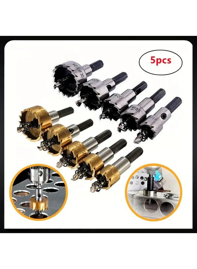 طقم منشار ثقب طبيعي 5 قطع من الفولاذ عالي السرعة للوحات الفولاذ المقاوم للصدأ والمعادن - Image 2