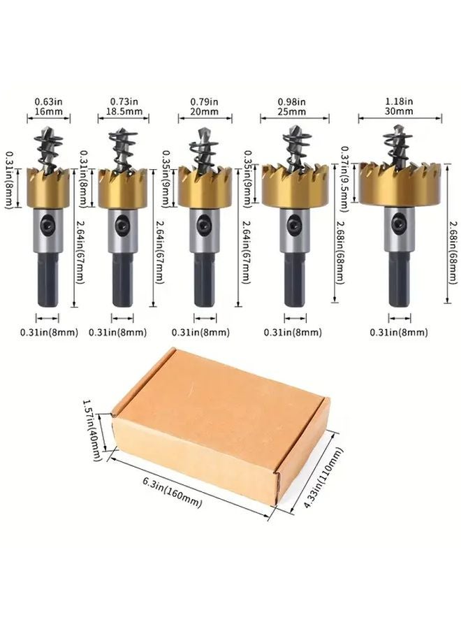 طقم منشار ثقب طبيعي 5 قطع من الفولاذ عالي السرعة للوحات الفولاذ المقاوم للصدأ والمعادن - Image 4