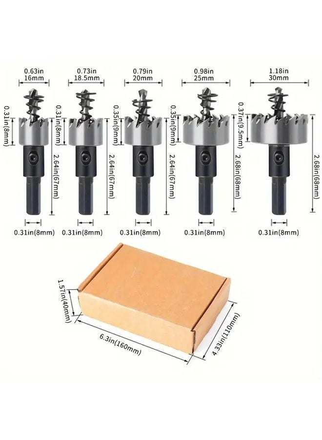 طقم منشار ثقب طبيعي 5 قطع من الفولاذ عالي السرعة للوحات الفولاذ المقاوم للصدأ والمعادن - Image 1