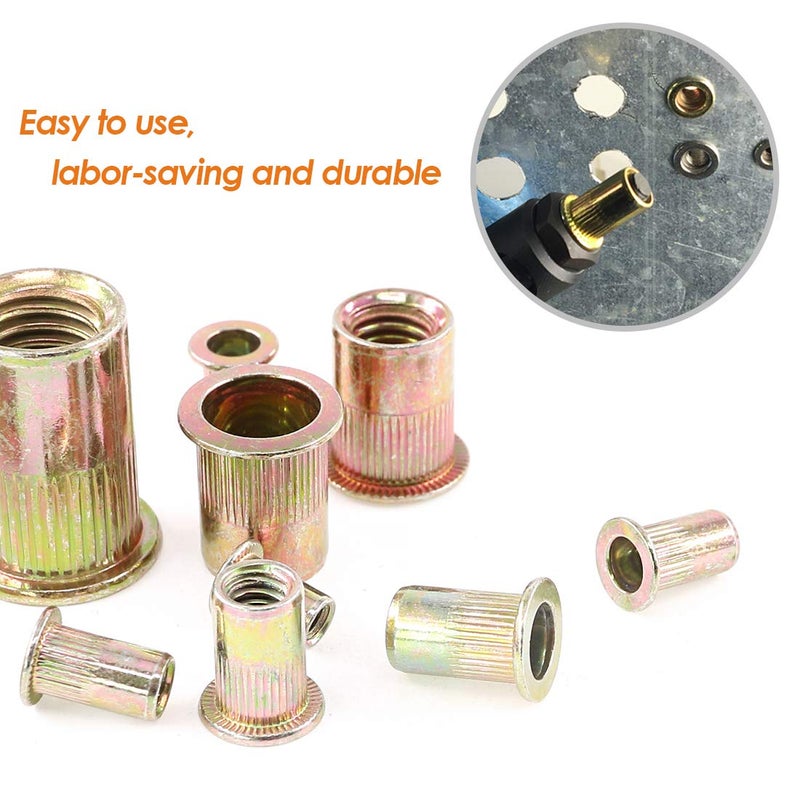 Rustark 220-Pcs Assort 8-32UNC 10-24UNC 1/4"-20UNC 5/16"-18UNC 3/8"-16UNC 1/4''-20UNC 5-32''-32UNC Mixed Zinc Plated Carbon Steel Rivet Nut Flat Head Insert Nutsert Assortment Kit - Image 5