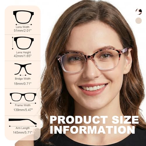 SKYOAK 2 Pack Vibrant Progressive Multifocus Reading Glasses Women, Stylish Spring Hinge Multifocal Readers, Lightweight Anti Blue Light Computer Eyeglasses for Near Range (Pink & Tortoise, 2.5x) - Image 5