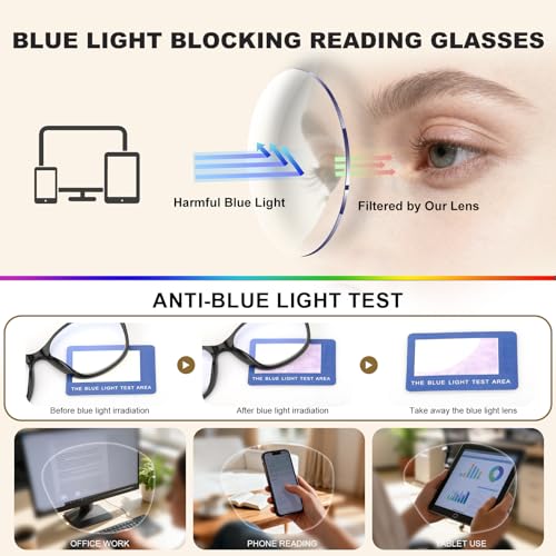 SKYOAK 2 Pack Vibrant Progressive Multifocus Reading Glasses Women, Stylish Spring Hinge Multifocal Readers, Lightweight Anti Blue Light Computer Eyeglasses for Near Range (Pink & Tortoise, 2.5x) - Image 4