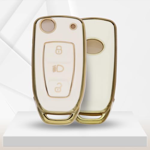 Keycept Gold Line TPU Key Cover Compatible for Tata Zest | Altroz | Tiago | Punch | Harrier | Safari | Tigor | Hexa | Nexon | Bolt | Storme 3 button Flip Key with Keychain. (Type 1, White) - Image 5