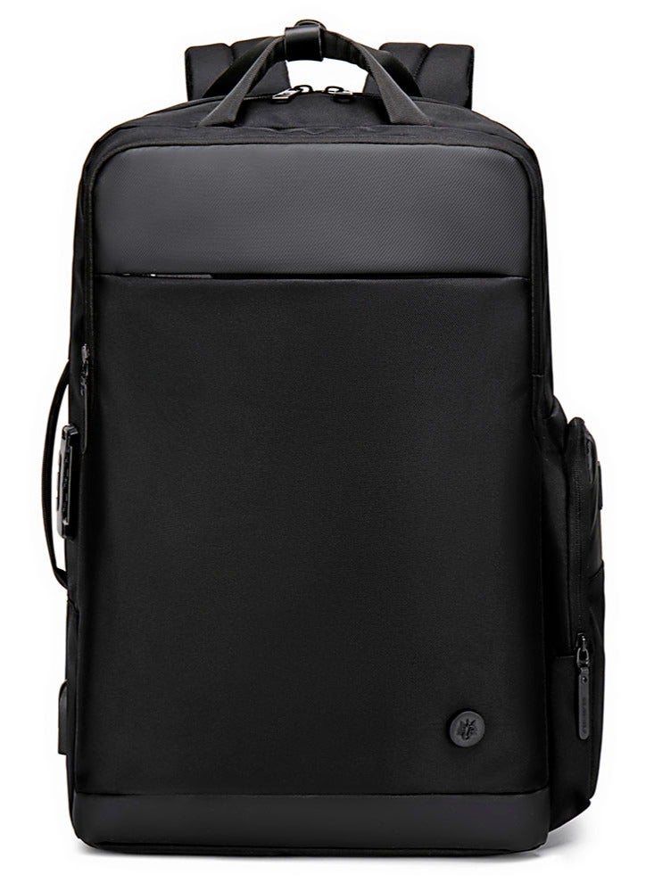 Golden Wolf Anti Theft Business Travel Expandable Laptop Backpack, Student Work Study Satchel with USB Charging Port for Men, Black - Image 1