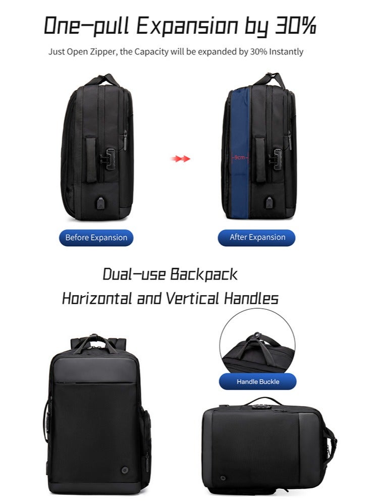 Golden Wolf Anti Theft Business Travel Expandable Laptop Backpack, Student Work Study Satchel with USB Charging Port for Men, Black - Image 4