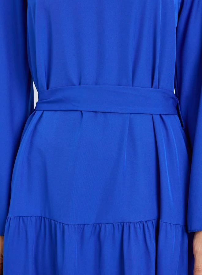 Styli Blue A-Line Maxi Dress with Tie Belt