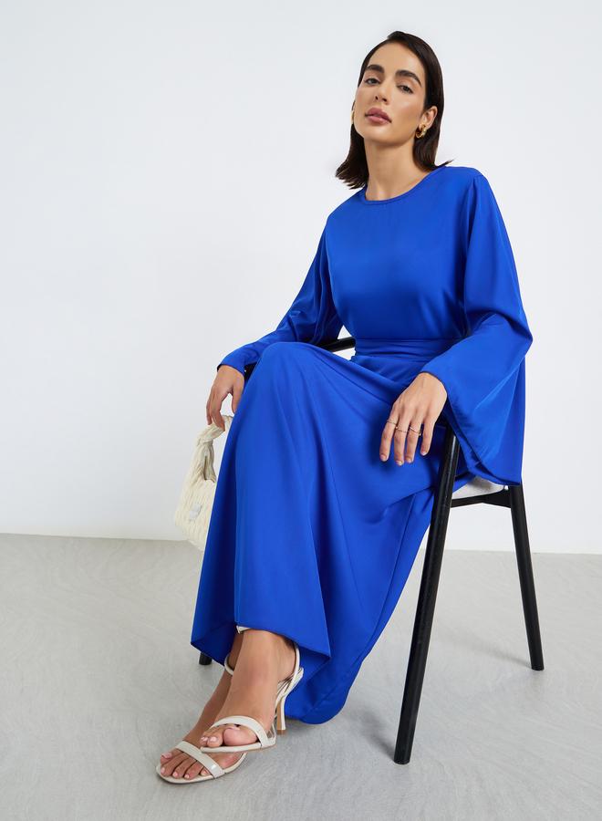 ستايلي فستان طويل قصة واسعة بحزام ربط - Image 1