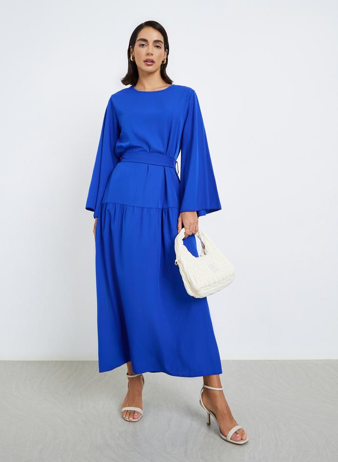 ستايلي فستان طويل قصة واسعة بحزام ربط - Image 2