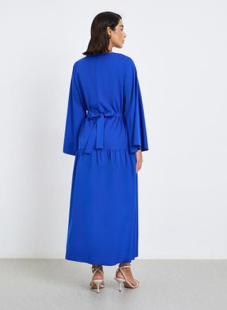 dorothy perkins blue maxi dress Dorothy Perkins Women's Blue Spot Square Neck Blouson Sleeve Tiered Maxi Dress | Size: 8