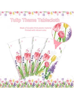 SYOSI Spring Lavender Tulip Plastic Tablecloth, Summer Blooming Floral Disposable Table Cloth, Watercolor Seasonal Holiday Table Cover for Picnic Spring Summer Party Decorations, 137 x 274CM(3PCS)  - Image 4