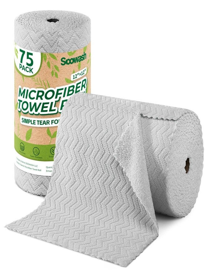 SOOWASH Microfiber Cleaning Cloths Roll, 75 Pack Tear Away Microfiber Towels Roll, 12" x 12" Lint Free Rags, Reusable Cleaning Cloths, Washable, Scratch Free,Ultra Absorbent Dish Rags(Grey Ripple) - Image 1