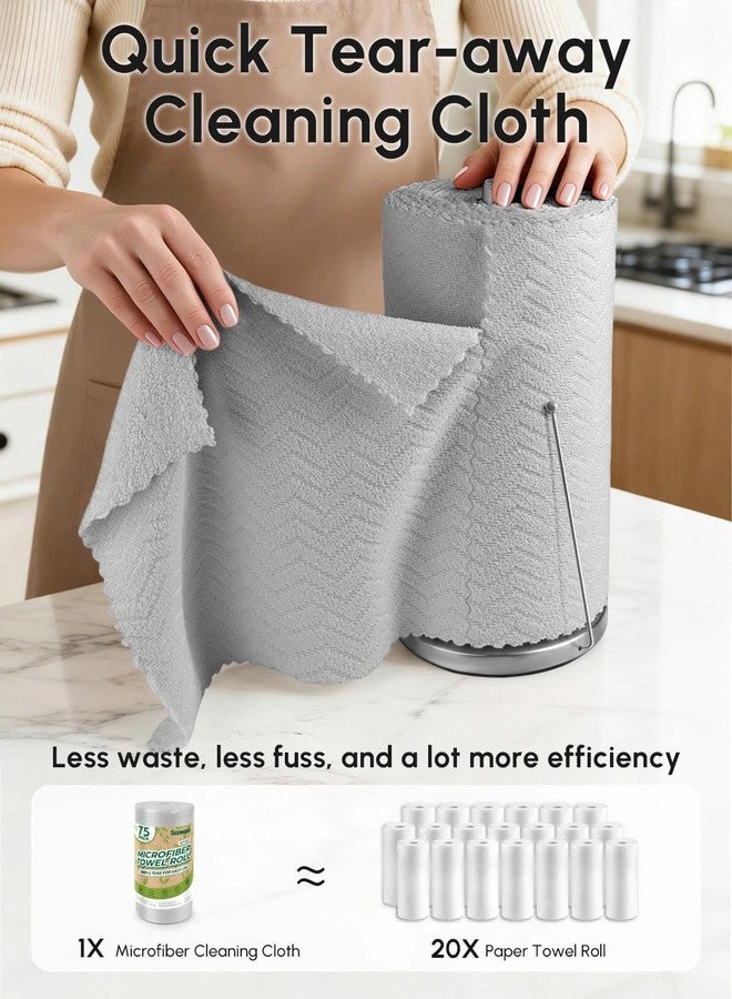 SOOWASH Microfiber Cleaning Cloths Roll, 75 Pack Tear Away Microfiber Towels Roll, 12" x 12" Lint Free Rags, Reusable Cleaning Cloths, Washable, Scratch Free,Ultra Absorbent Dish Rags(Grey Ripple) - Image 2