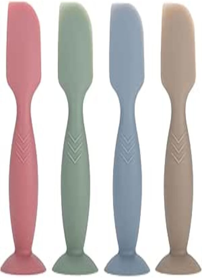 FASHION MANIA fashion mania 4 Pack Mini Soft Silicone Baby Butt Paste Spatula Diaper Cream Brush with Suction Cup Base (Red, Green, Cyan, Brown) 