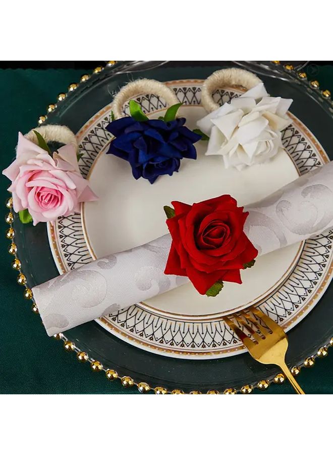 White Floral Napkin Rings Elegant Rose Designs for Wedding Valentine Day Home Table Decorations - Image 2