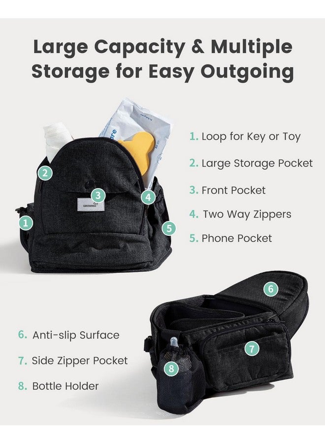 GROWNSY Baby Hip Seat Carrier, GROWNSY Baby Carrier with Multiple Pockets, Adjustable Extended Waistband for Newborns & Toddlers up to 50 lbs, Black  - Image 2