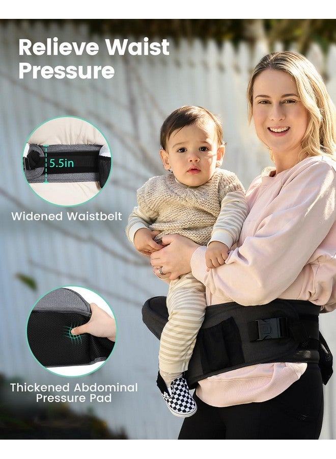 GROWNSY Baby Hip Seat Carrier, GROWNSY Baby Carrier with Multiple Pockets, Adjustable Extended Waistband for Newborns & Toddlers up to 50 lbs, Black  - Image 5