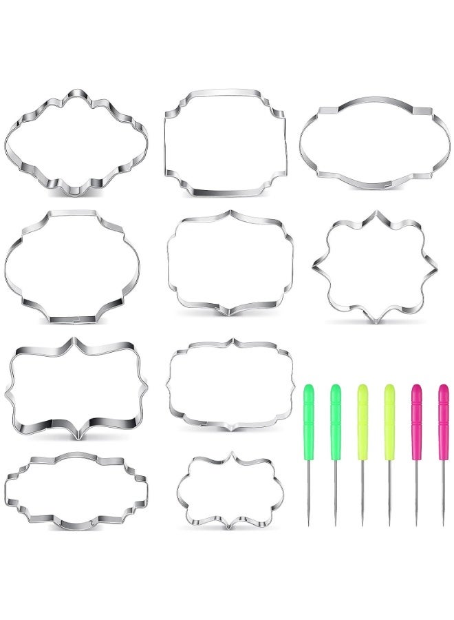 10 Pieces Plaque Frame Cookie Cutter Stainless Steel Biscuit Cutter Fondant Cake Decorating Tools and 6 Pieces Sugar Stirring Pins for Kitchen Baking - Image 1