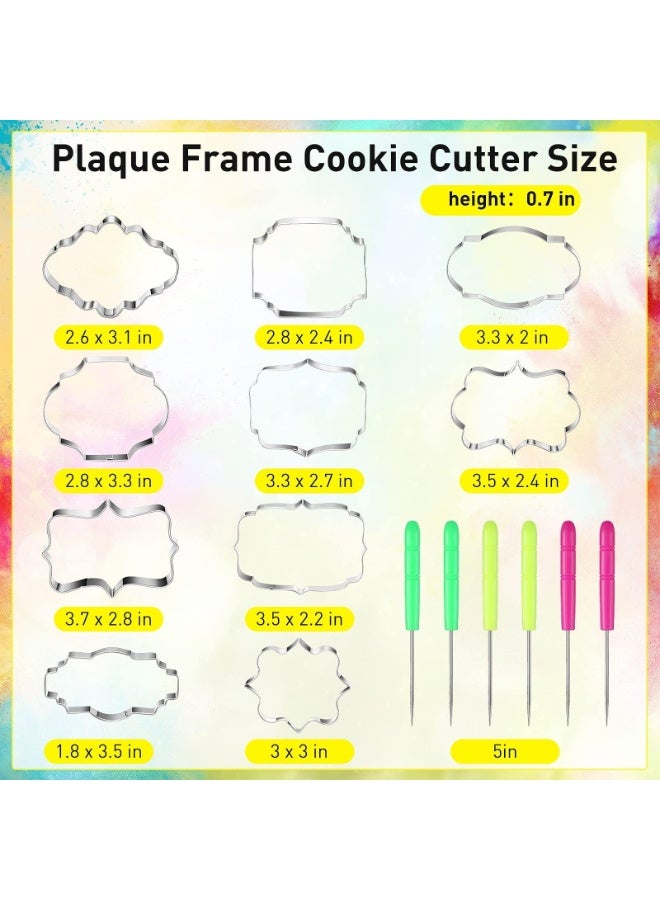 10 Pieces Plaque Frame Cookie Cutter Stainless Steel Biscuit Cutter Fondant Cake Decorating Tools and 6 Pieces Sugar Stirring Pins for Kitchen Baking - Image 2