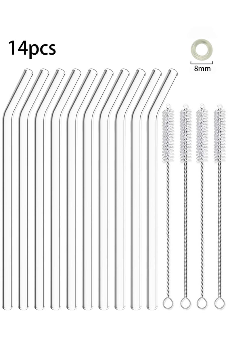 10Pcs Reusable Transparent Glass Drinking Straws, Heat-resistant Glass Straw with 4Pcs Straw Brush, 20cm - Image 1