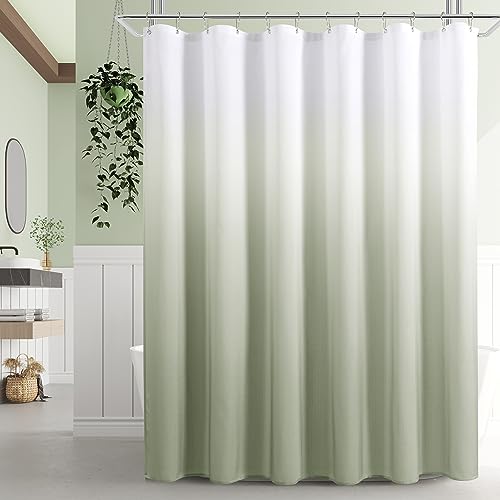 SPWIY Sage Green Shower Curtain，Polyester Ombre Shower Curtains for Bathroom，Green and White Gradient Fabric Bath Decor Set, Washable，72 x 72 - Image 2