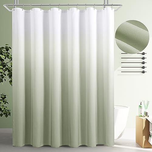 SPWIY Sage Green Shower Curtain，Polyester Ombre Shower Curtains for Bathroom，Green and White Gradient Fabric Bath Decor Set, Washable，72 x 72 - Image 1