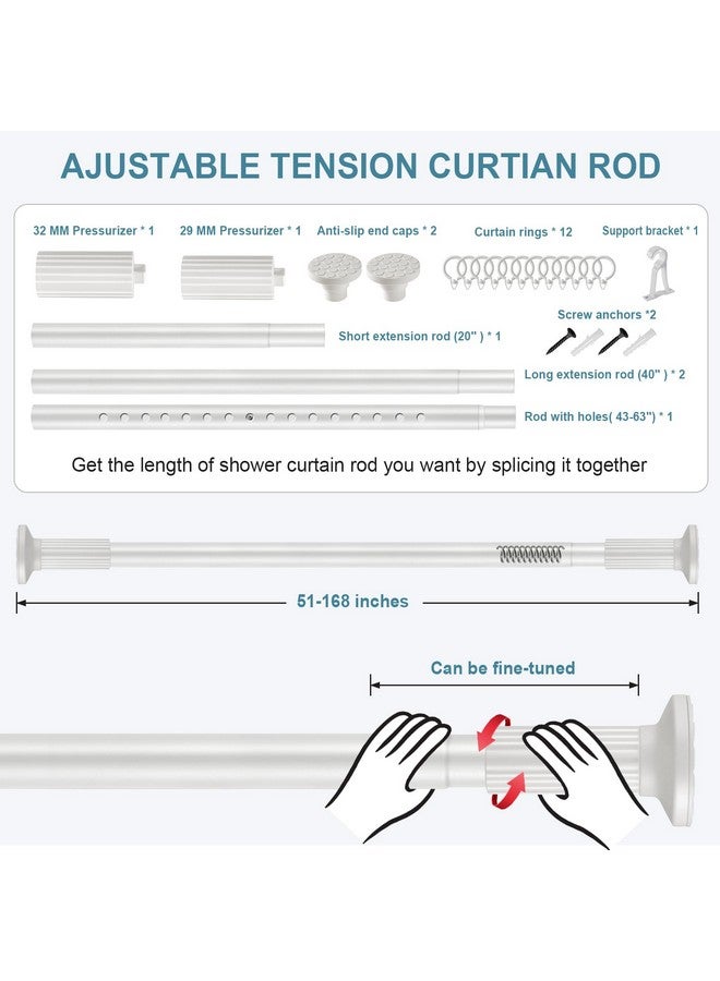 ZOCONE ZOCONE Tension Curtain Rod, 51-168 Inches Adjustable Closet Tension Rod Rust-free No Drilling Shower Curtain Rod, Anti-slip Spring Steel Rod for Bathroom White  - Image 2