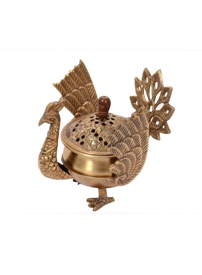 Skywalk Handcrafted Brass Loban Dhoop Dani with Peacock | Dhunachi Urli | Konark Loban Lamp | Loban Burner |Dhoop Dhuni Burner | Incense Burner for Home and Office (Gold)