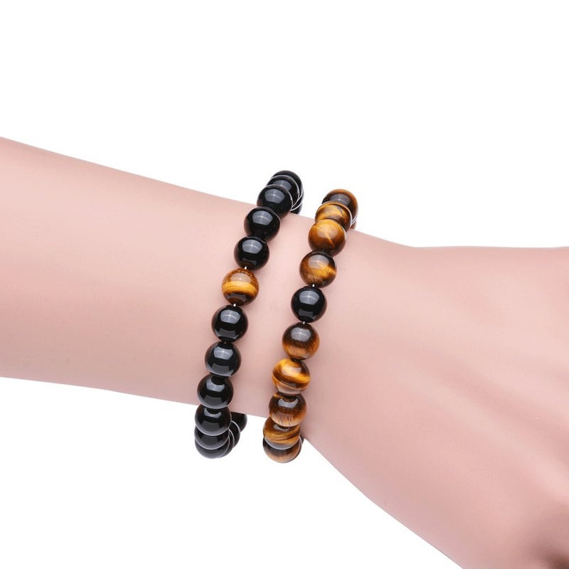 Wanmei 8mm Black Matte Agate & Tiger Eye Healing Energy Stone Beads Distance Bracelets For Couples(2 pcs) - Image 5
