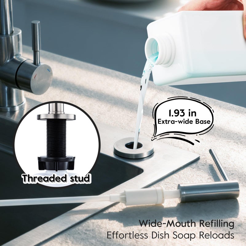 GAPPO Soap Dispenser for Kitchen Sink, Built in Sink Soap Dispenser, Brushed Nickel Stainless Steel Pump Head, Lotion Dispenser with Refillable 17 OZ Bottle - Image 3
