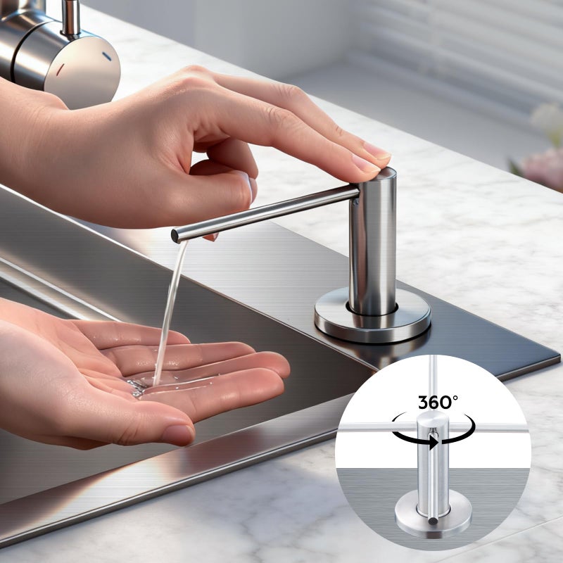 GAPPO Soap Dispenser for Kitchen Sink, Built in Sink Soap Dispenser, Brushed Nickel Stainless Steel Pump Head, Lotion Dispenser with Refillable 17 OZ Bottle - Image 4
