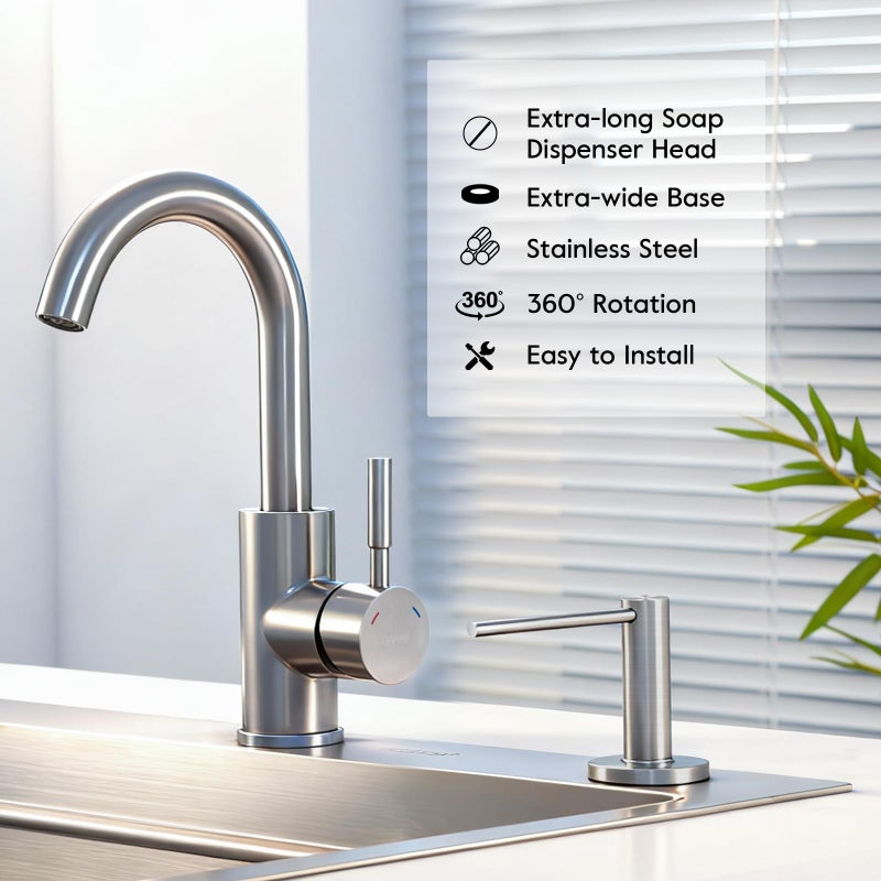 GAPPO Soap Dispenser for Kitchen Sink, Built in Sink Soap Dispenser, Brushed Nickel Stainless Steel Pump Head, Lotion Dispenser with Refillable 17 OZ Bottle - Image 5