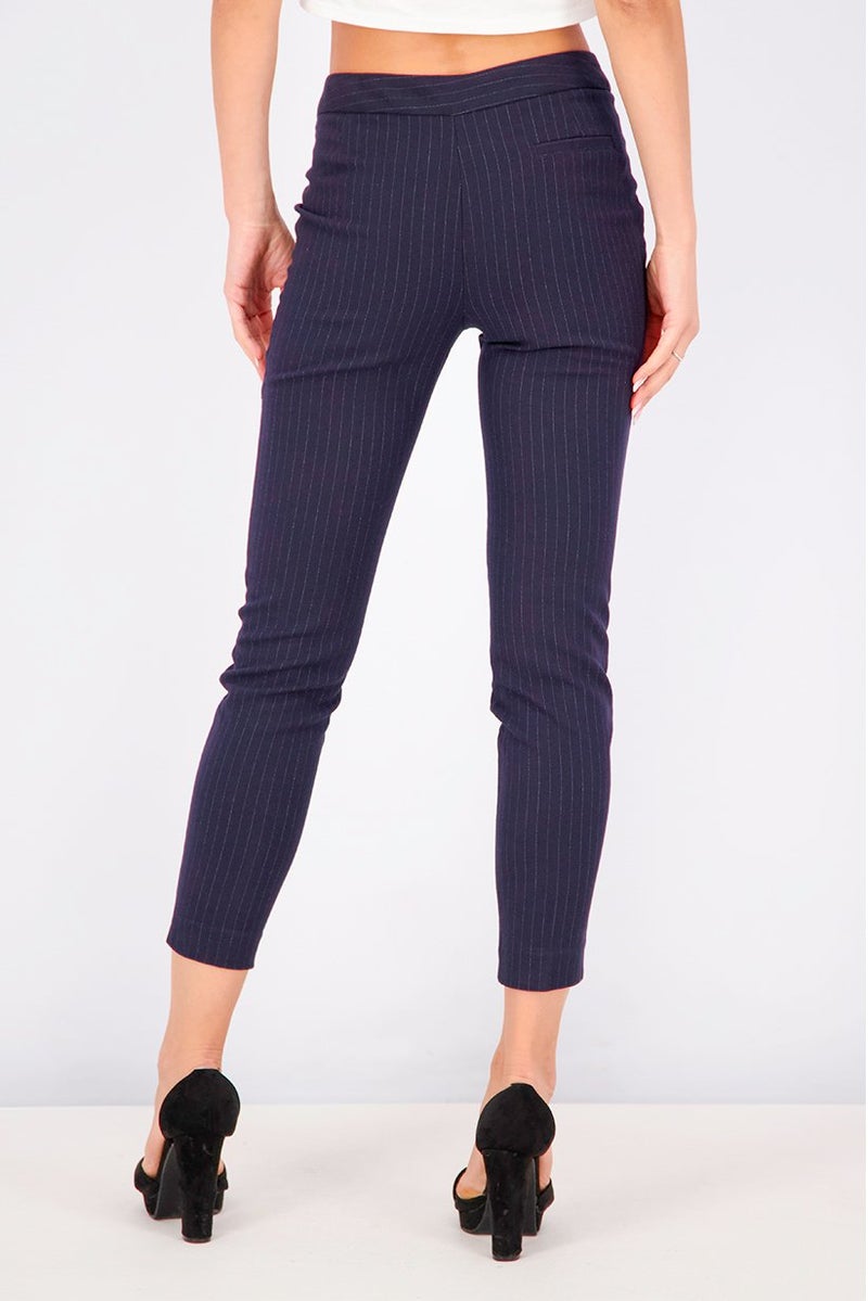 Mohito Women Pinstriped Zippered,Pocket Pant, Navy - Image 4